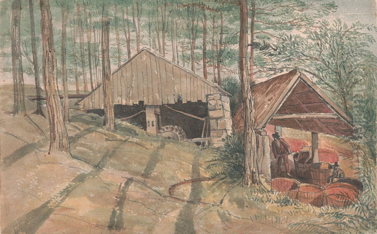 Mr. W. Praed's tin washing mill in Cornwall, Trevethow Oil Painting by George Cumberland