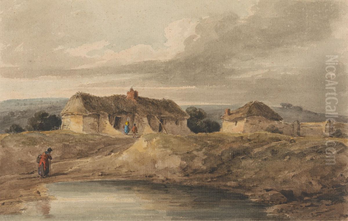 Landscape with Thatched Buildings Oil Painting by Amelia Long