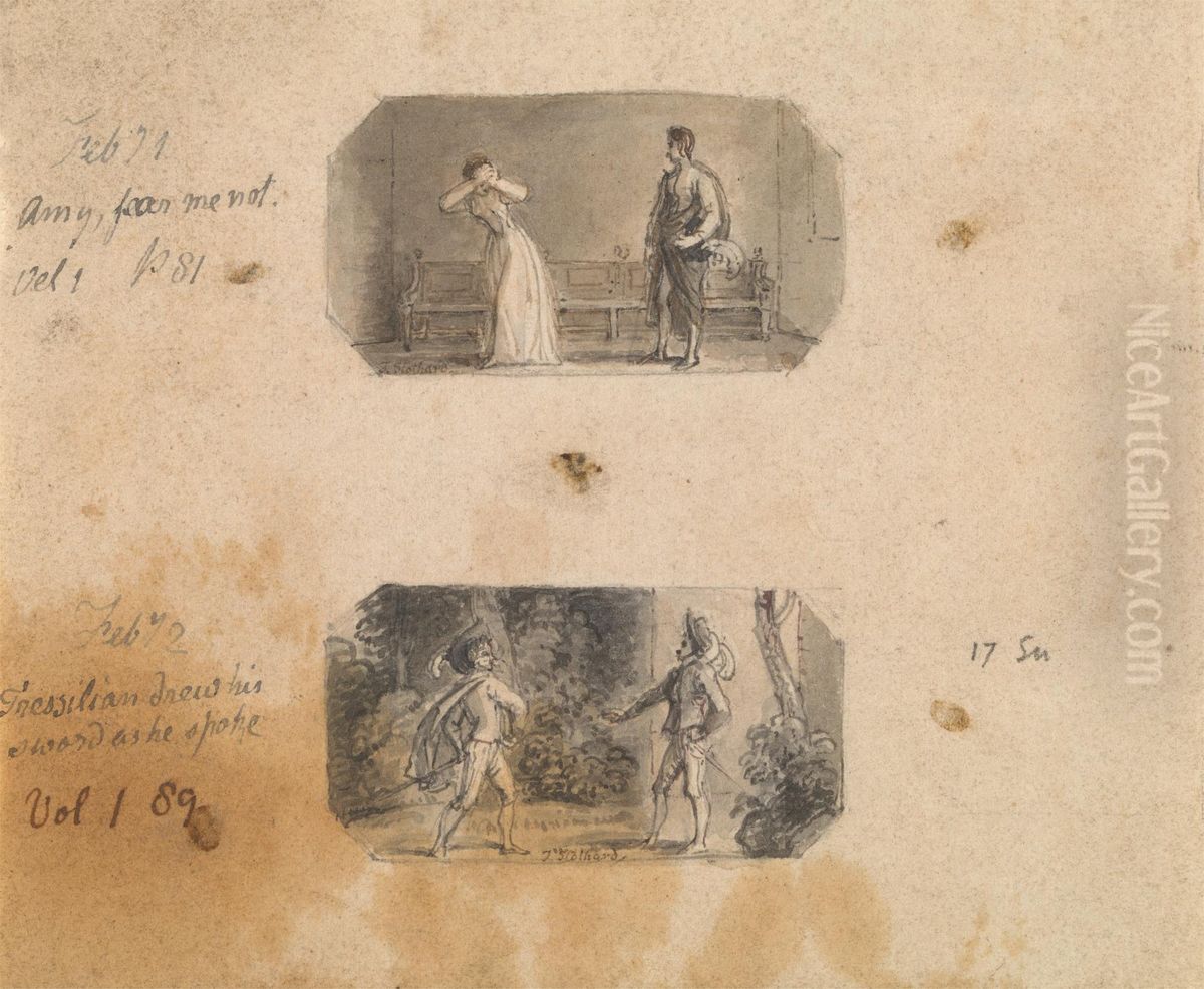 Amy Fear Me Not (Vol. 1, p. 81) February 2nd: [Tressilian] Drew His Sword as He Spoke (Vol. 1, P. 89) Oil Painting by Thomas Stothard
