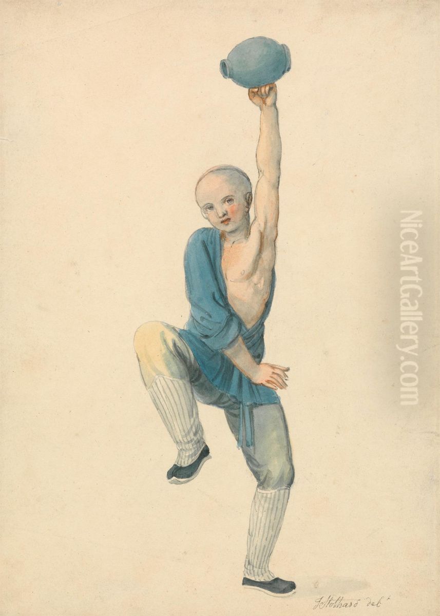 Chinese Youth (balancing a jar held aloft) Oil Painting by Thomas Stothard