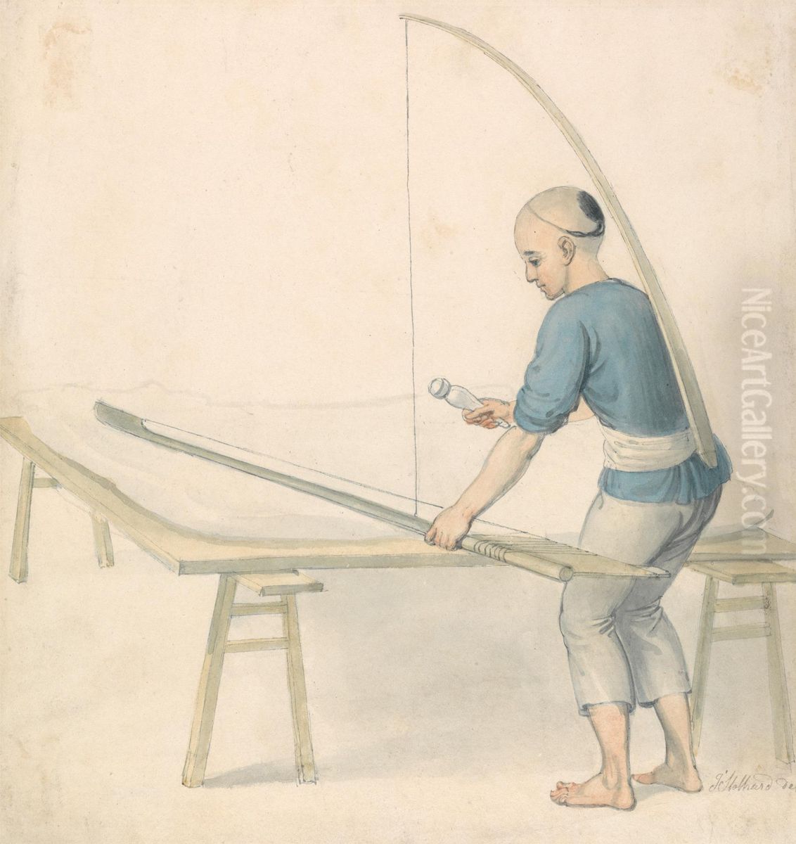 Chinese Youth Weaving Oil Painting by Thomas Stothard