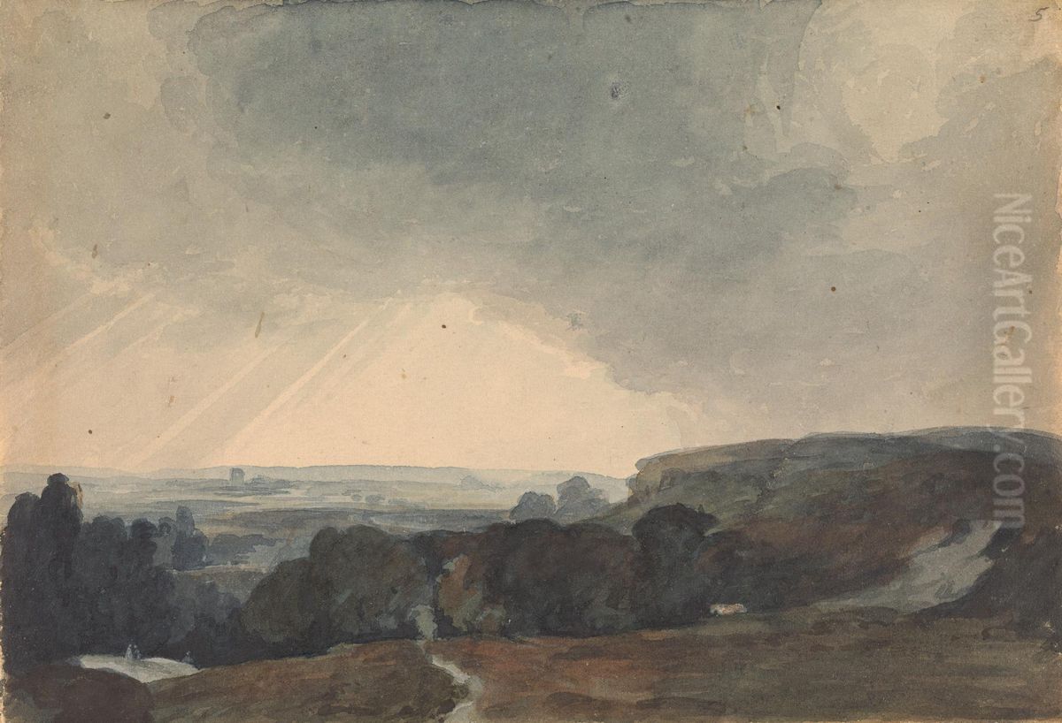 Landscape Scene From Hilltop, Looking into Sunlit Valley Oil Painting by Thomas Sully