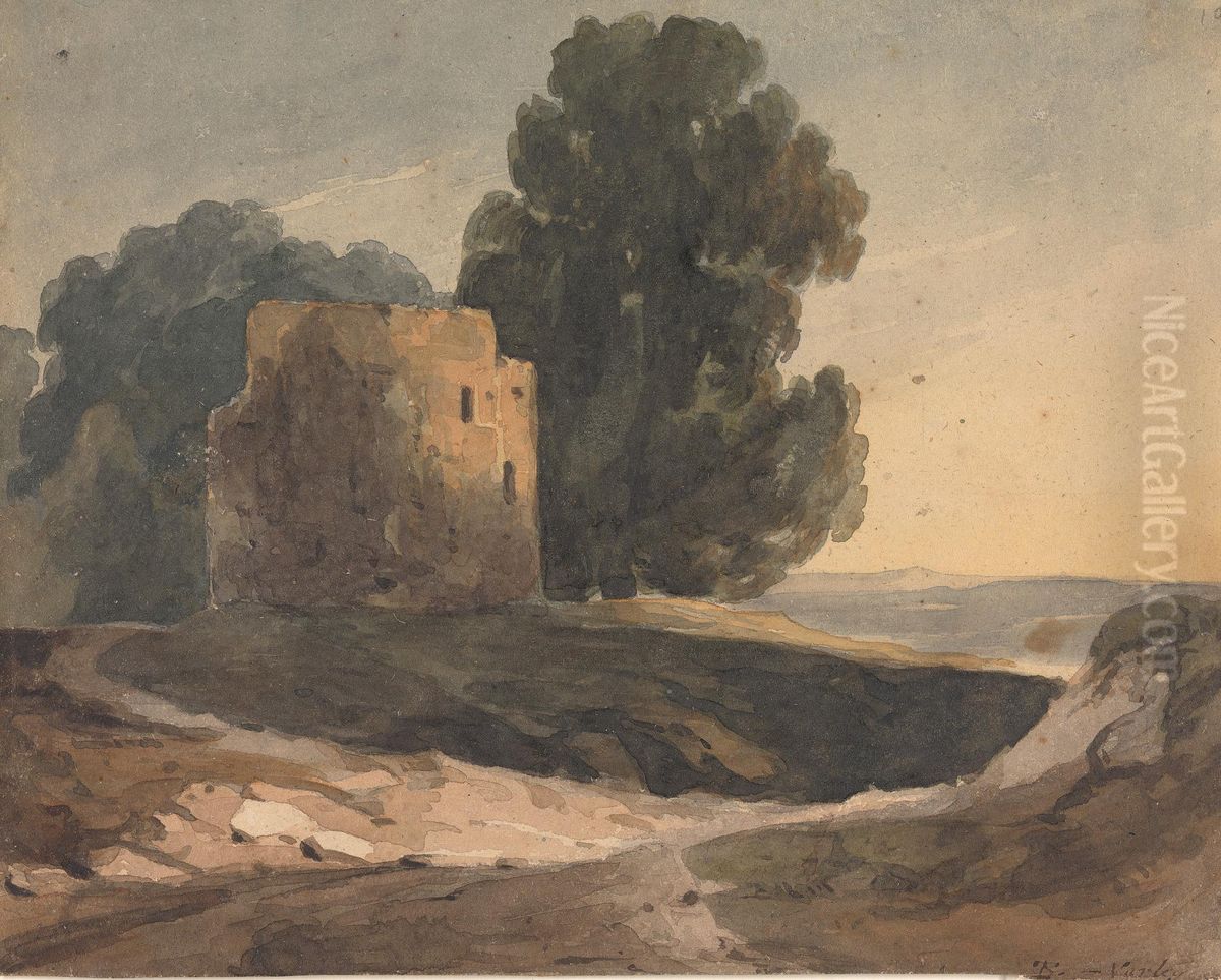 Landscape with Ruined Castle, Trees Oil Painting by Thomas Sully