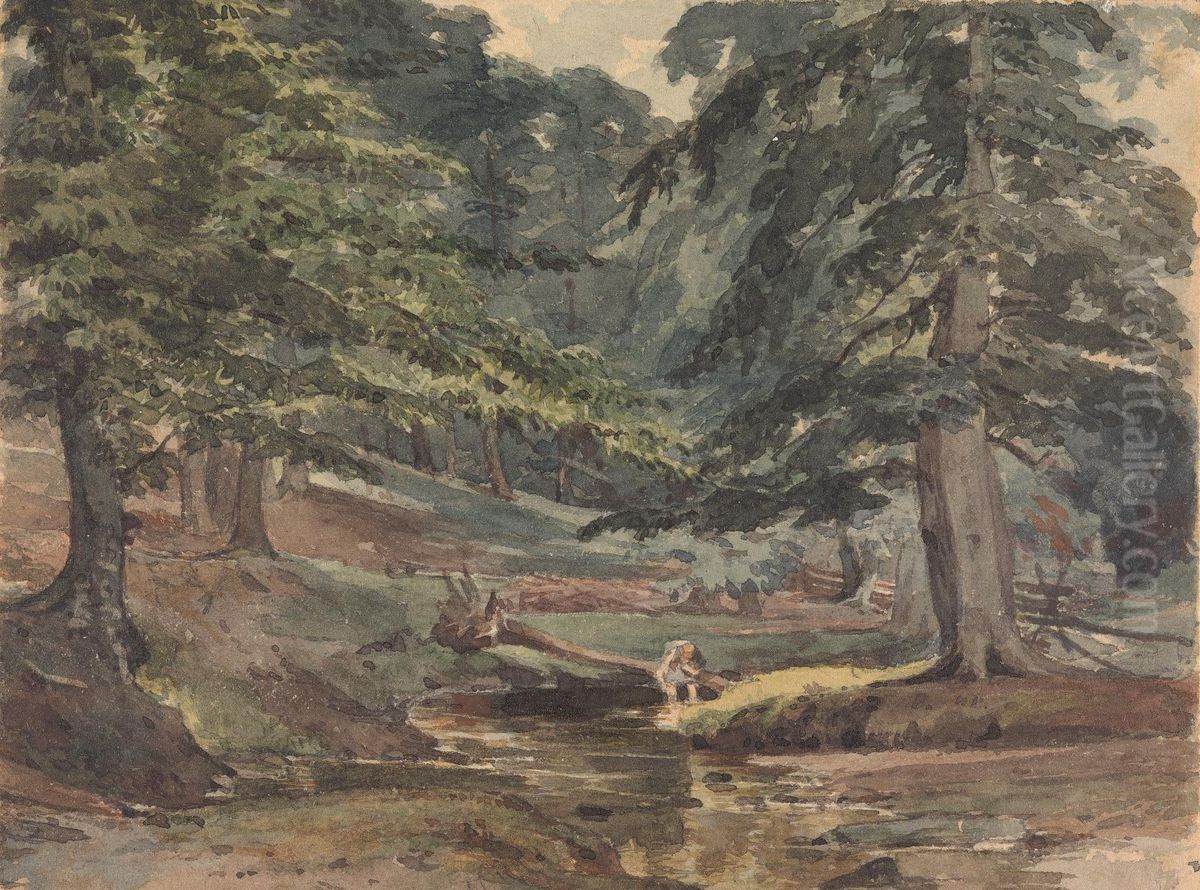 Wooded River Scene Oil Painting by Thomas Sully