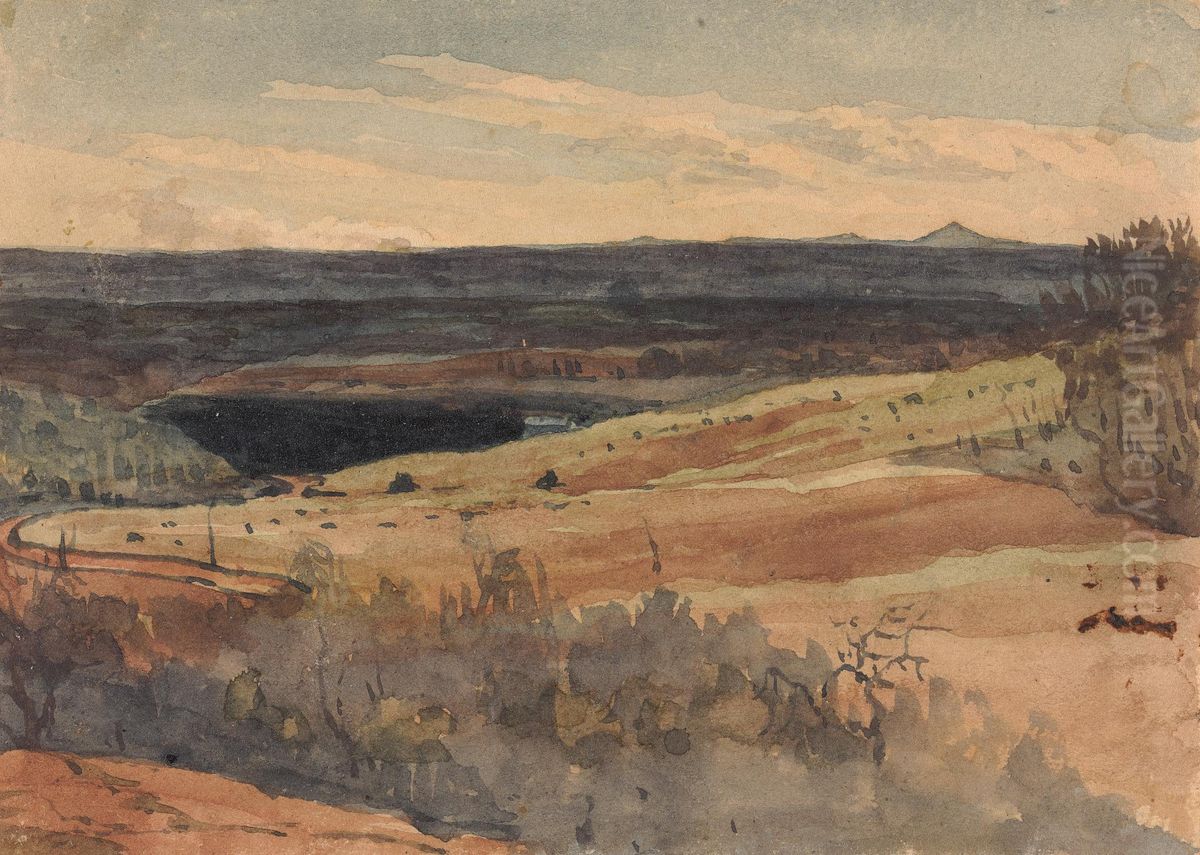 Rolling Fields, Mountains in Distance Oil Painting by Thomas Sully