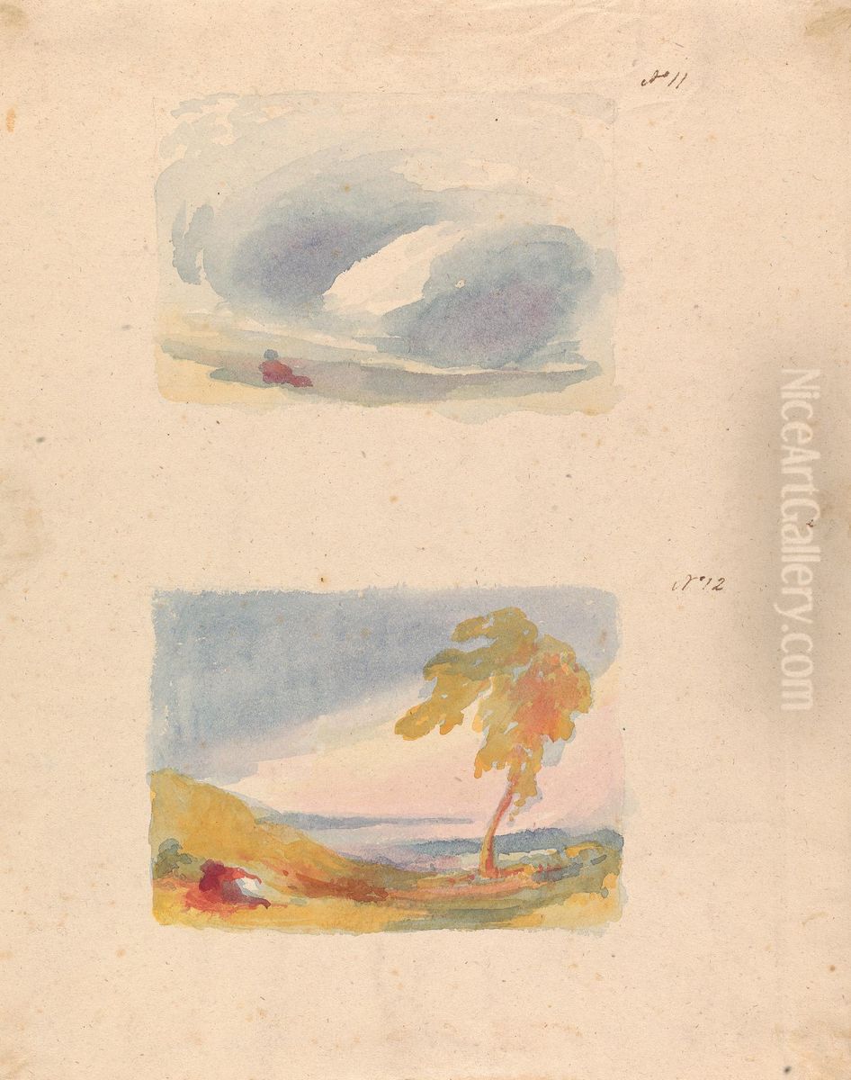 Sky Study - Turner's Principle (no. 11); Landscape With Hills and Tree (no. 12) Oil Painting by Thomas Sully