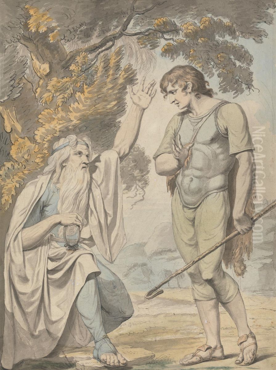 A Bard and a Shepherd Oil Painting by Woodforde, Samuel