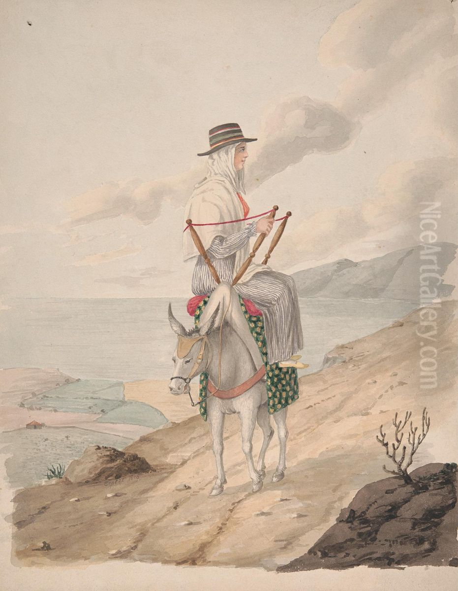 Barandilles, a woman on a donkey Oil Painting by Alfred Diston