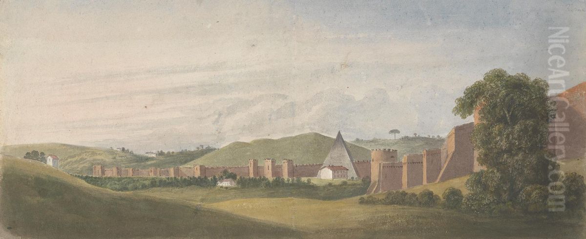 The Aurelian Wall, with the Pyramid of Cestius Oil Painting by Isaac Weld