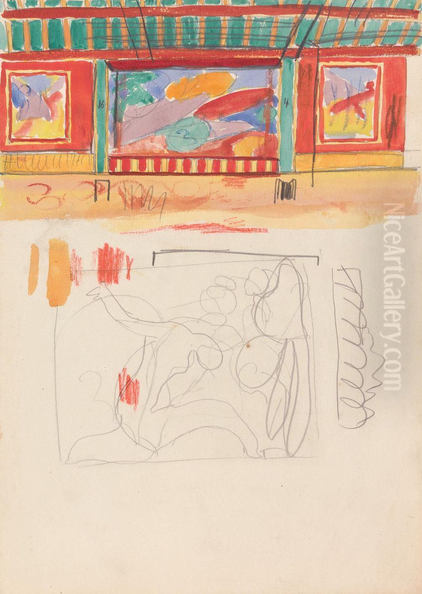 Study of Cabaret Stage and Painted Murals Oil Painting by Spencer Gore