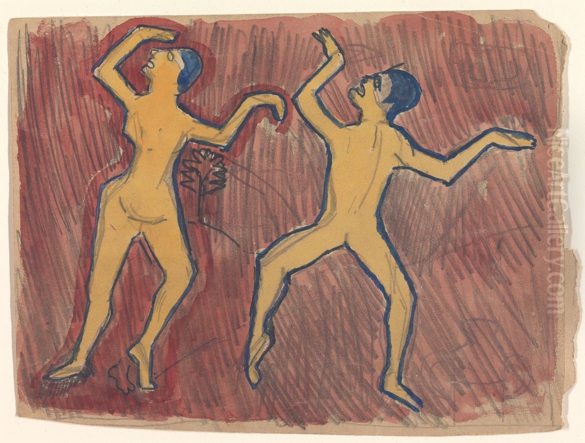 Study of Two Frenzied Dancers Oil Painting by Spencer Gore