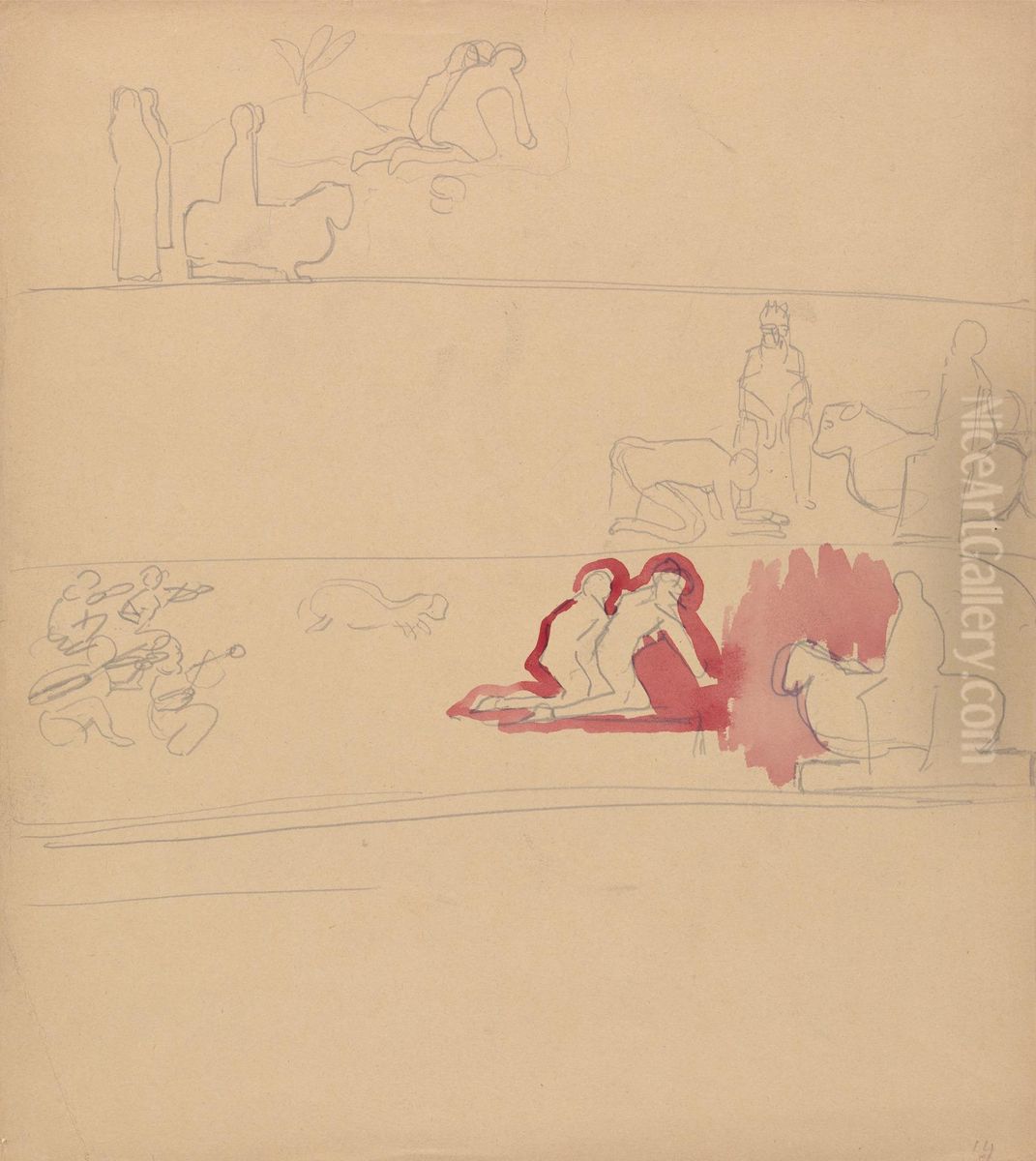 Worshippers and Calf Oil Painting by Spencer Gore