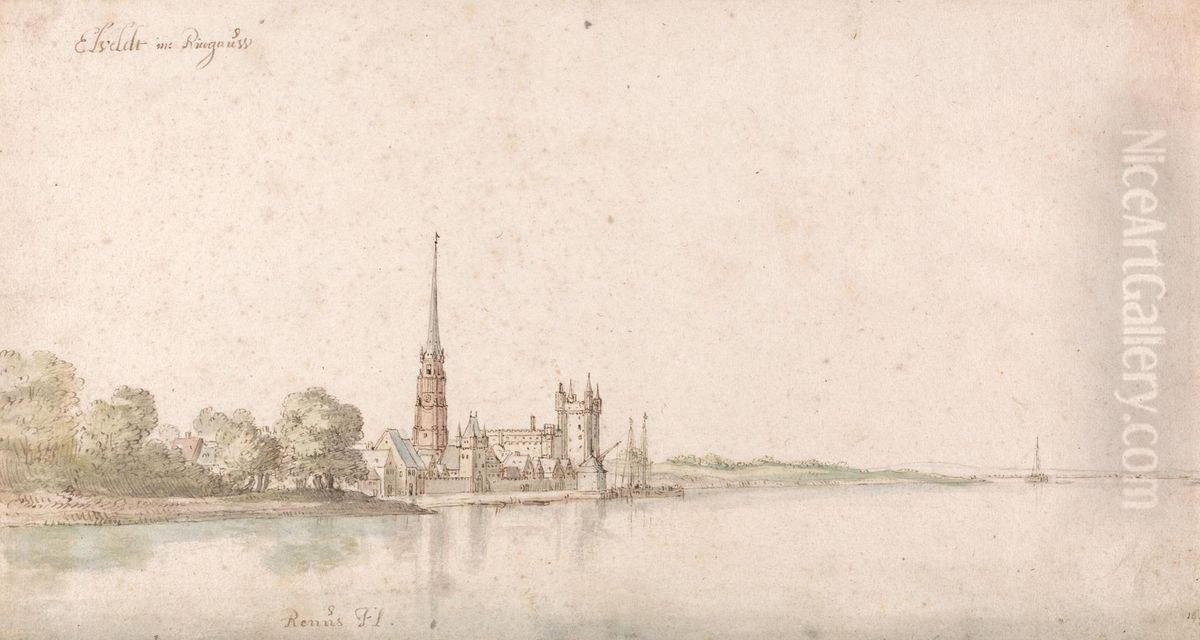 View of Eltville on the Rhine Oil Painting by Wenceslaus Hollar