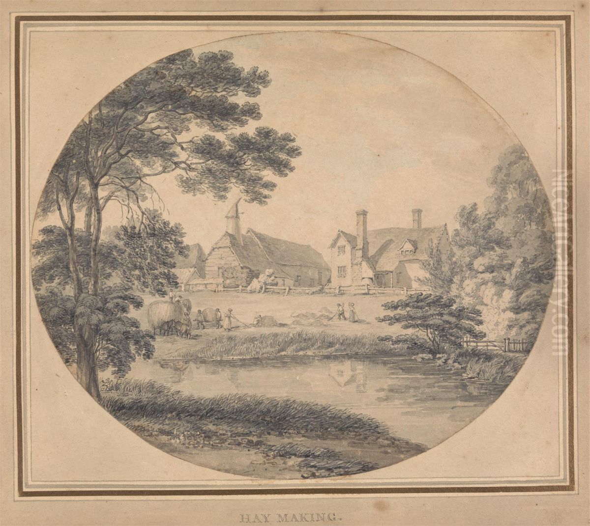 Haymaking Oil Painting by Thomas Hearne
