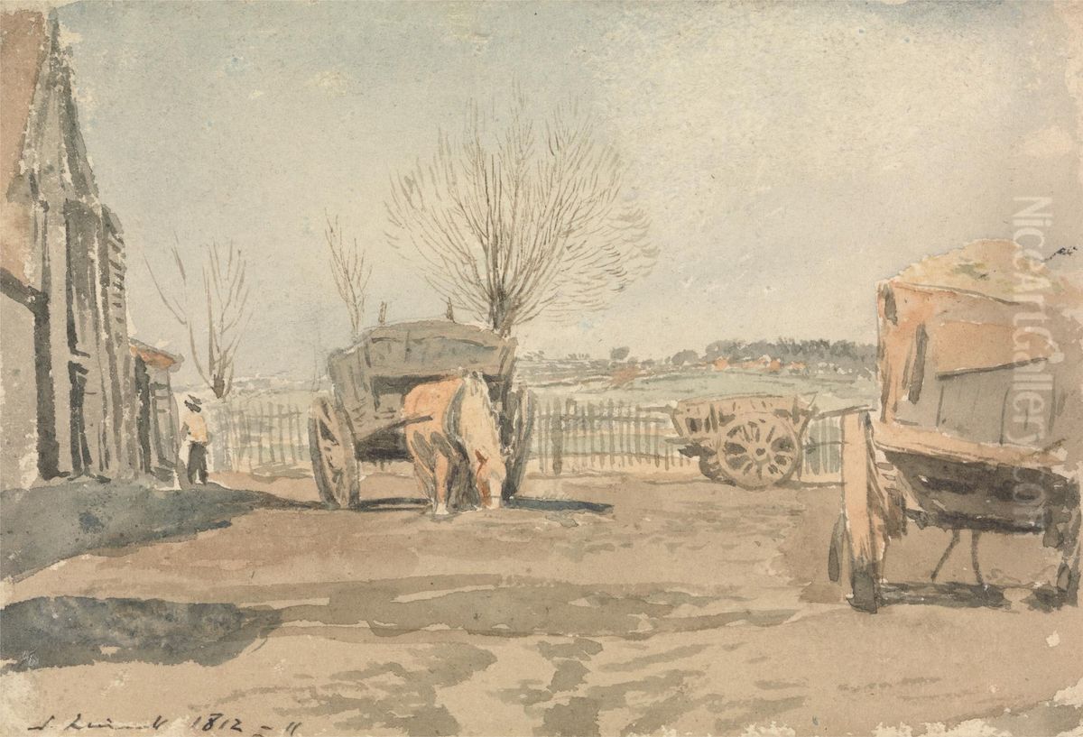 The Farmyard Oil Painting by John Linnell