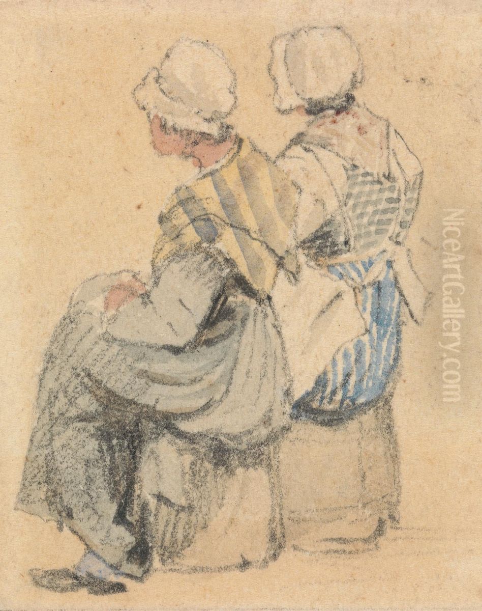 Two Peasant Girls, Seated Oil Painting by Samuel Prout
