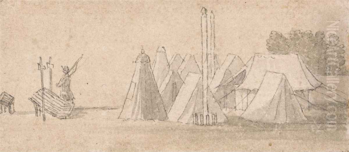 Encampment Scene Oil Painting by Thomas Sandby