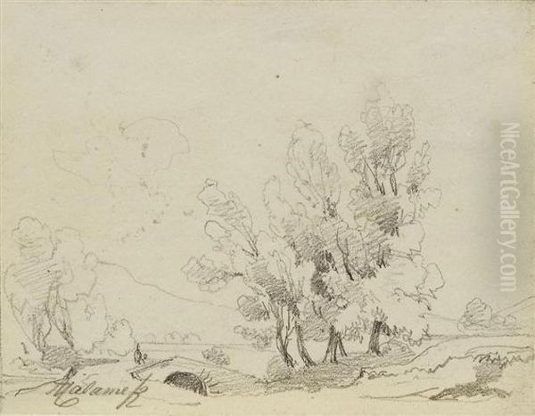 Landscape Study Oil Painting by Arthur Jean Bapt. Calame