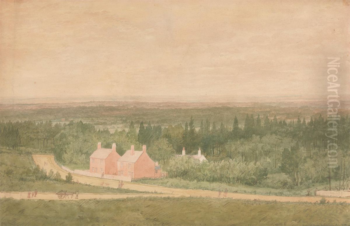 Landscape with Cottages, Broadmoor Oil Painting by Richard Dadd