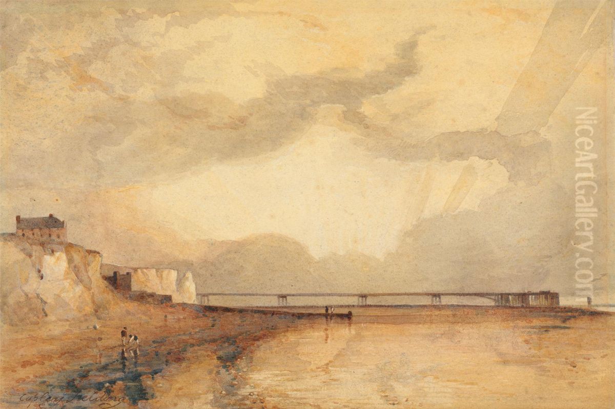 Marine Pier, Brighton - Sunset Oil Painting by Copley Fielding