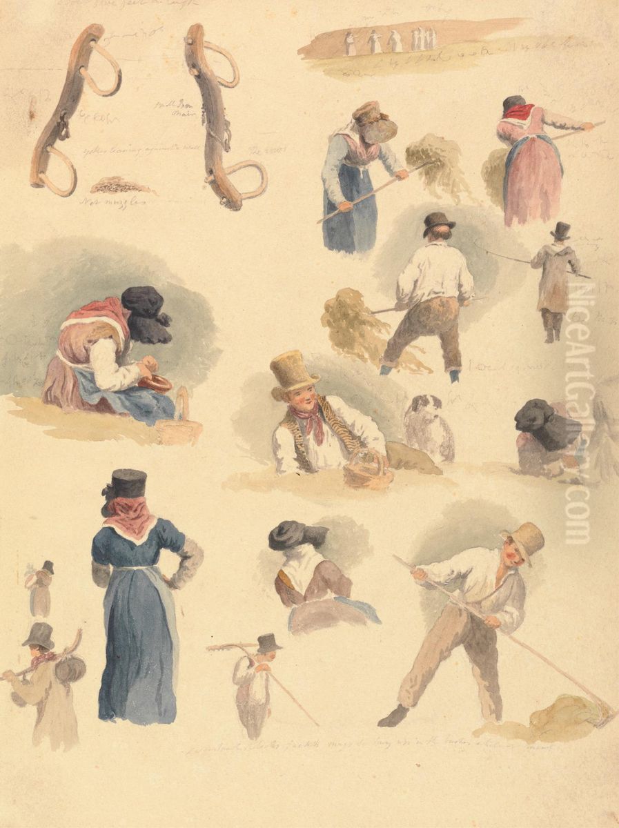 Studies of Haymakers Oil Painting by Robert Hills