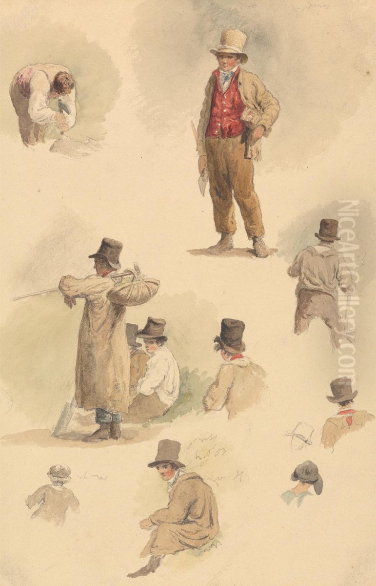 A Woodcutter and Other Studies Oil Painting by Robert Hills