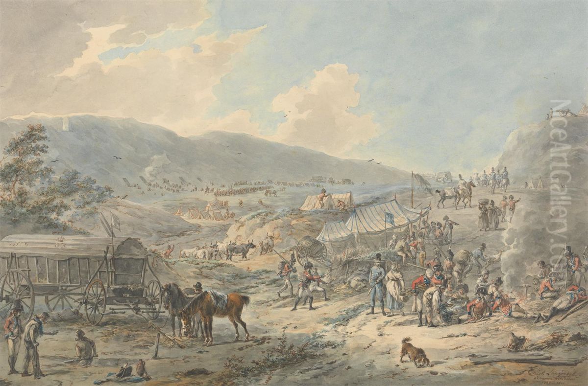 A British Encampment Oil Painting by Dirk Langendijk