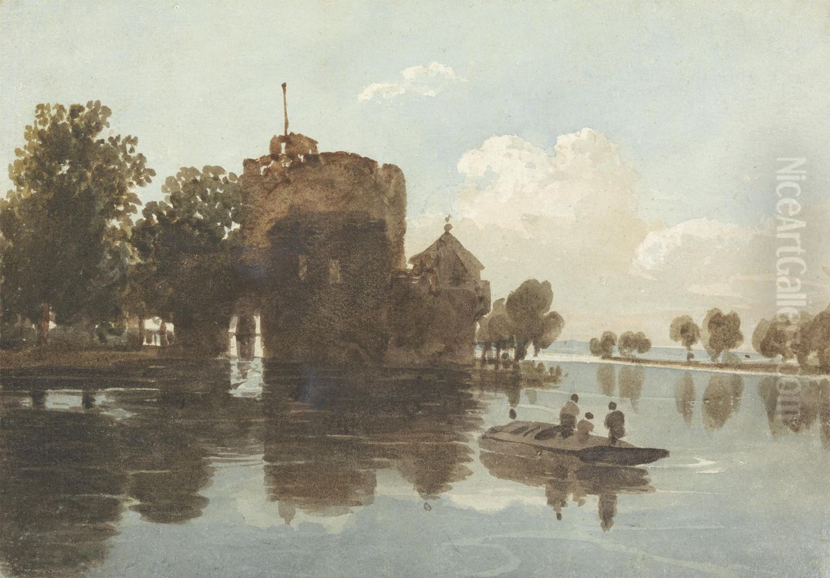 A Castle at the Waterside Oil Painting by John Varley