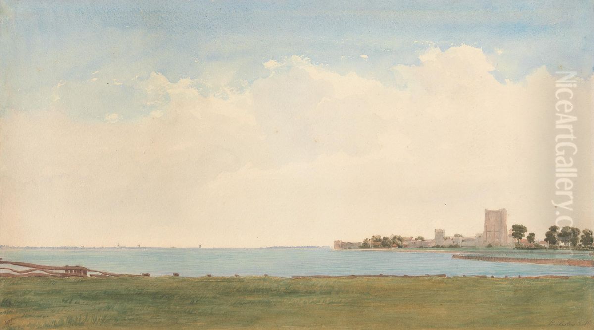 A View from Porchester Village Looking across the Water to Portsmouth Oil Painting by William Turner