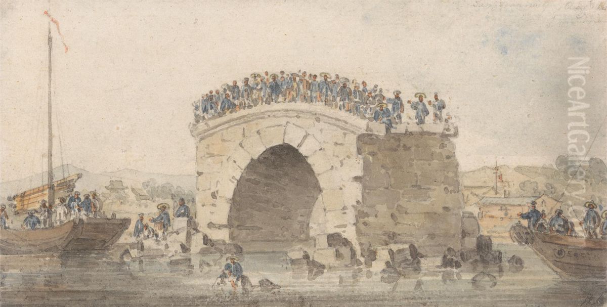 Remains of a Bridge at San-Sien-Wey on the Pei-Ho near Tong-Tcheou, August 15, 1793 Oil Painting by William Alexander