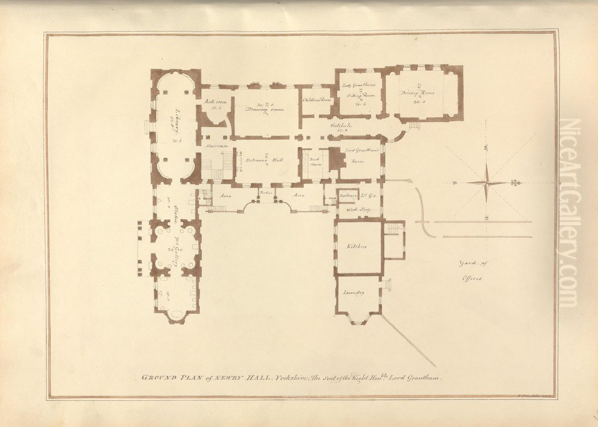 Ground Plan of Newby Hall, Yorkshire; the Seat of the Right Hon'ble Lord Grantham Oil Painting by George Stubbs