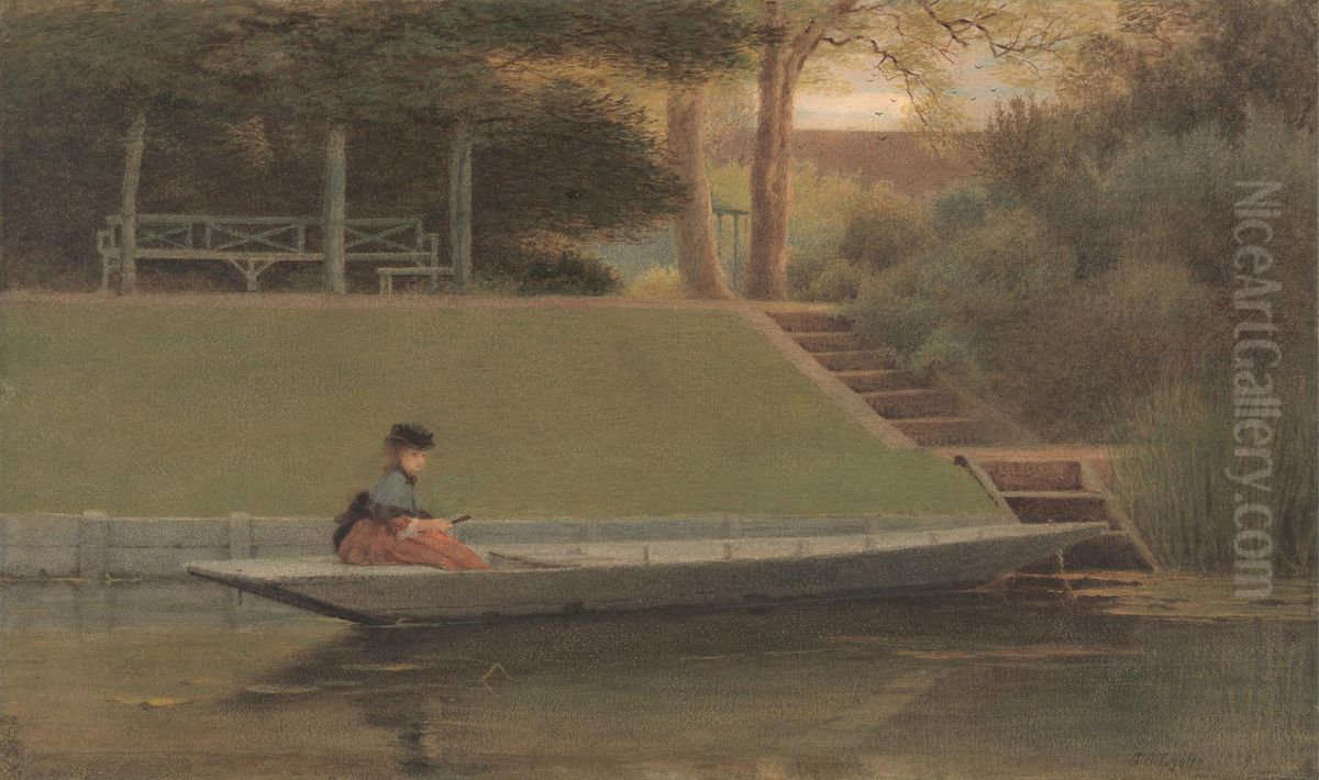 Girl in a Punt Oil Painting by George Dunlop, R.A., Leslie