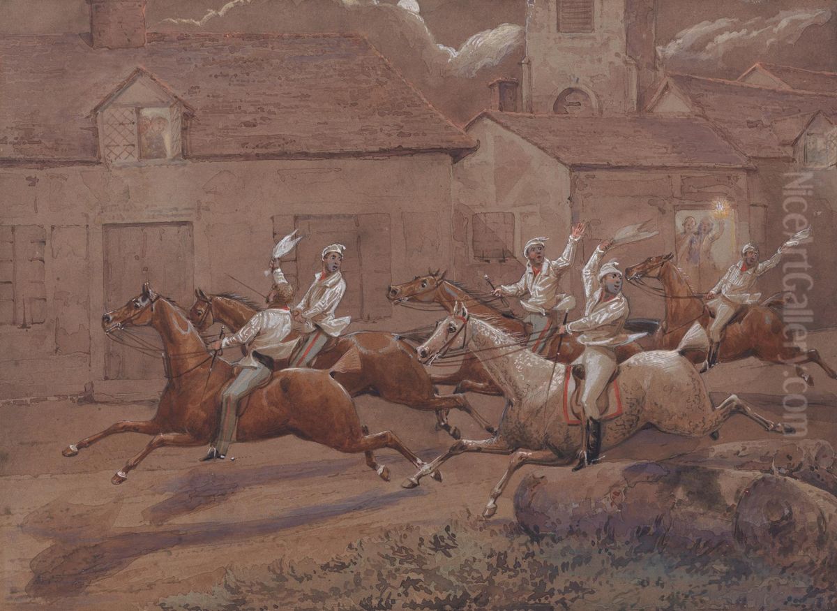 The Finish. Nacton Church and Village Oil Painting by Henry Thomas Alken