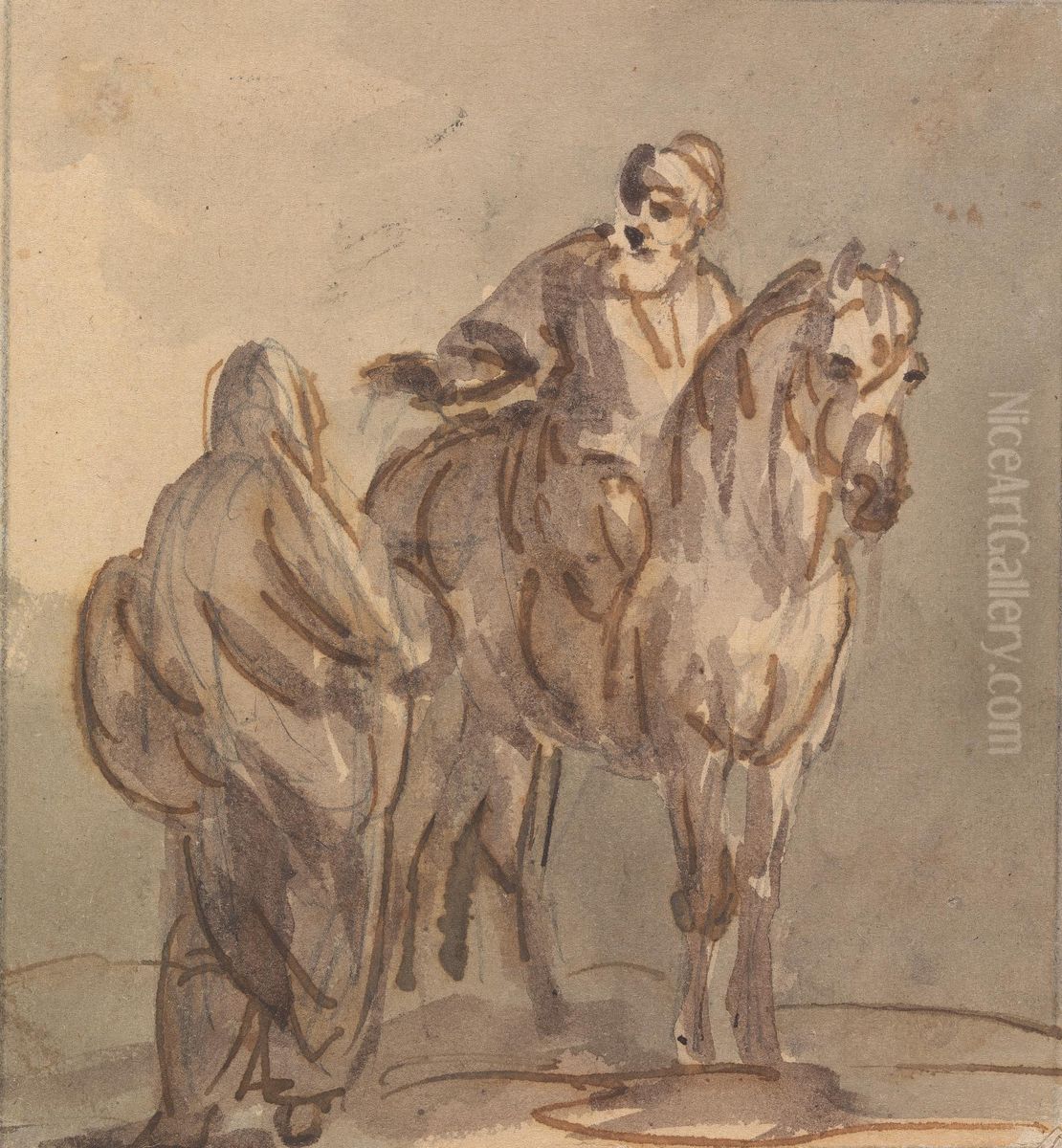 One Standing, One Seated on a Horse Oil Painting by Sawrey Gilpin