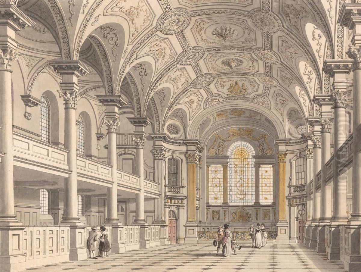 St. Martin-in-the-Fields, Interior Oil Painting by Thomas Malton