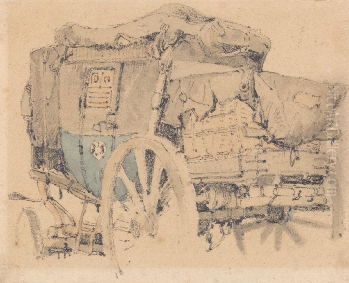 A Diligence, Facing Left Oil Painting by Samuel Prout