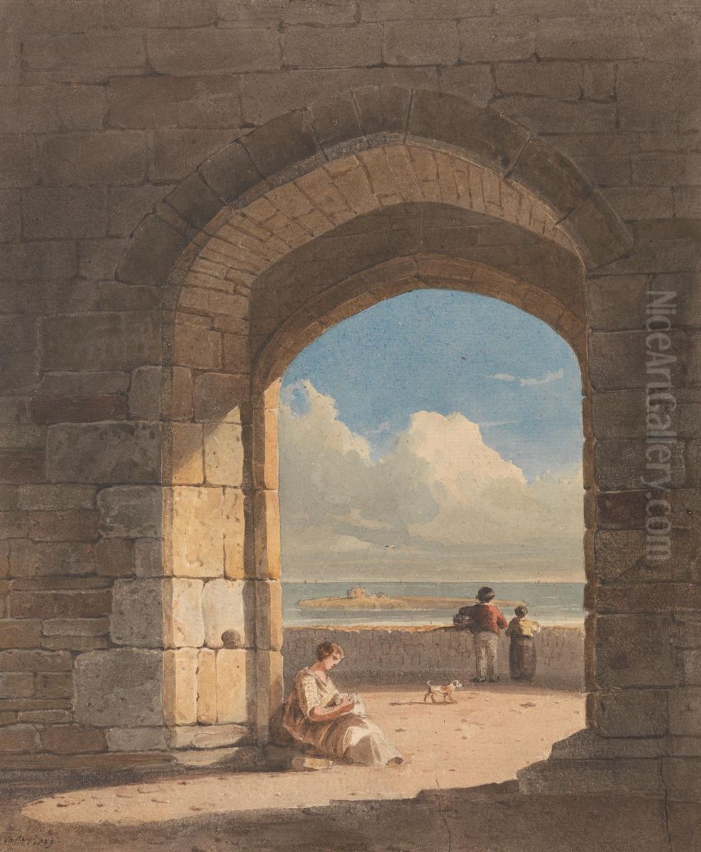An Arch at Holy Island, Northumberland Oil Painting by John Varley