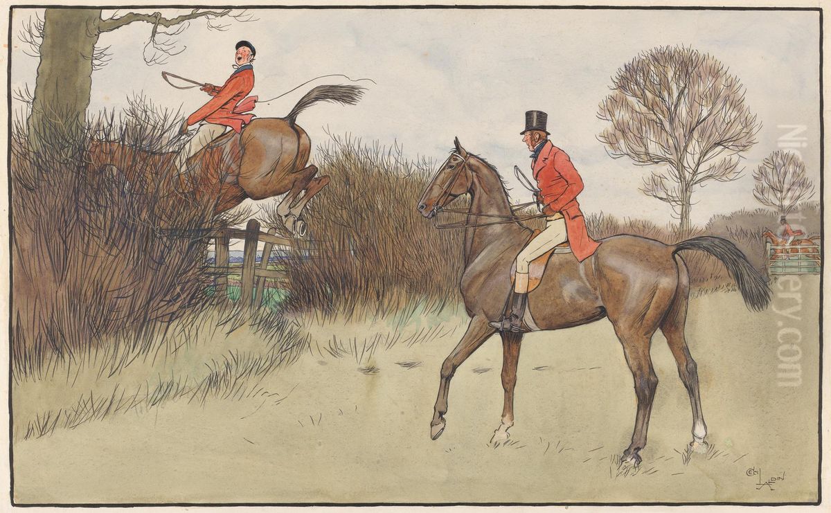 `Ar Never Gets Off' - Hunting Scene Oil Painting by Cecil Charles Aldin