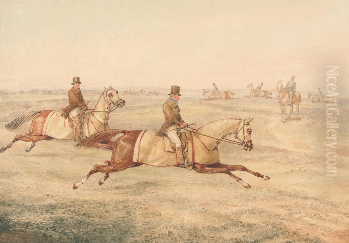 Two Riders Exercising Horses at a Gallop Oil Painting by Henry Thomas Alken