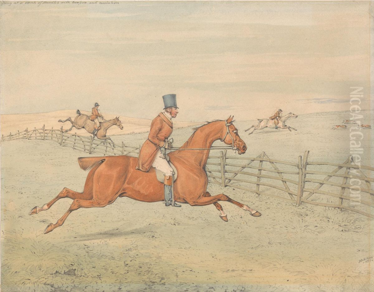Going at a Rank of Hurdles with Temper and Resolution Oil Painting by Henry Thomas Alken