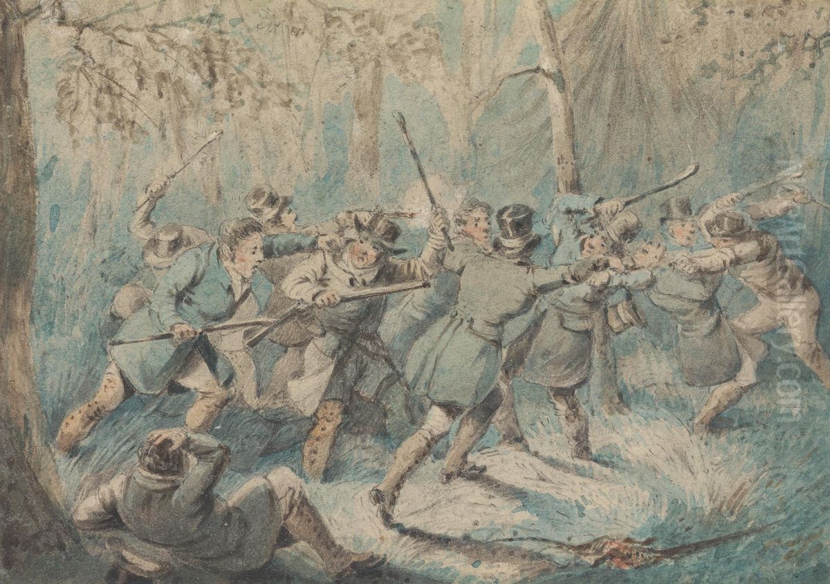 Poachers Surprised Oil Painting by Henry Thomas Alken