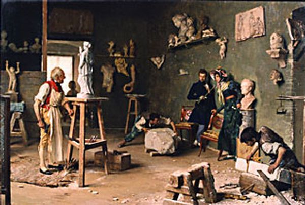 The Sculptor in His Studio Oil Painting by Giovanni Battista Quadrone