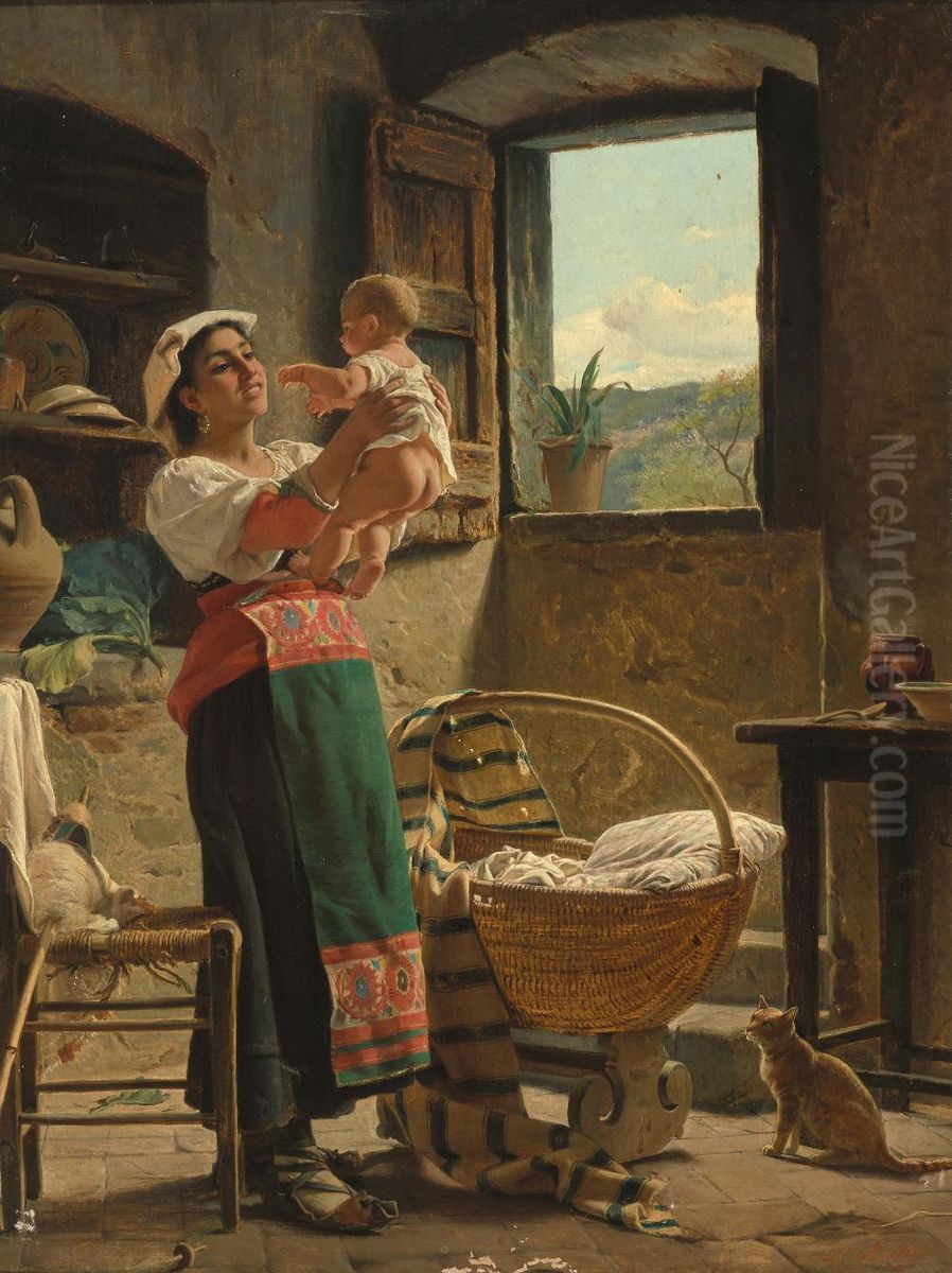 Felicita materna Oil Painting by Luigi Bechi