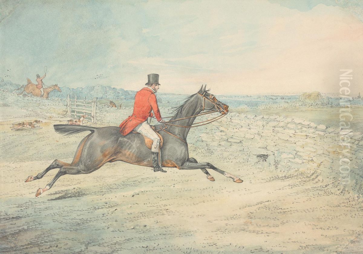 Rider on a Brown Horse Going at a Wall Oil Painting by Henry Thomas Alken