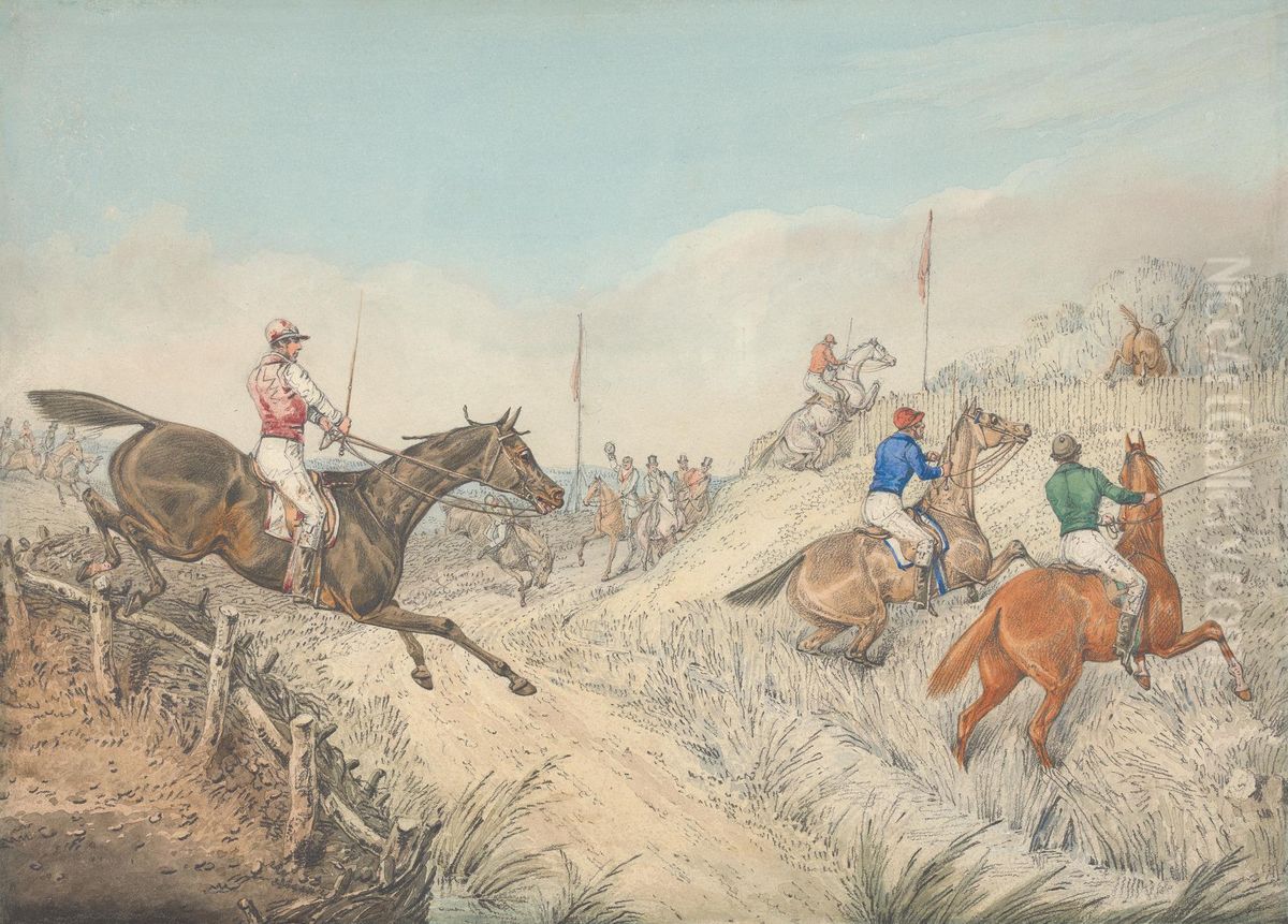 The Field Jumping in and Out of a Lane Oil Painting by Henry Thomas Alken