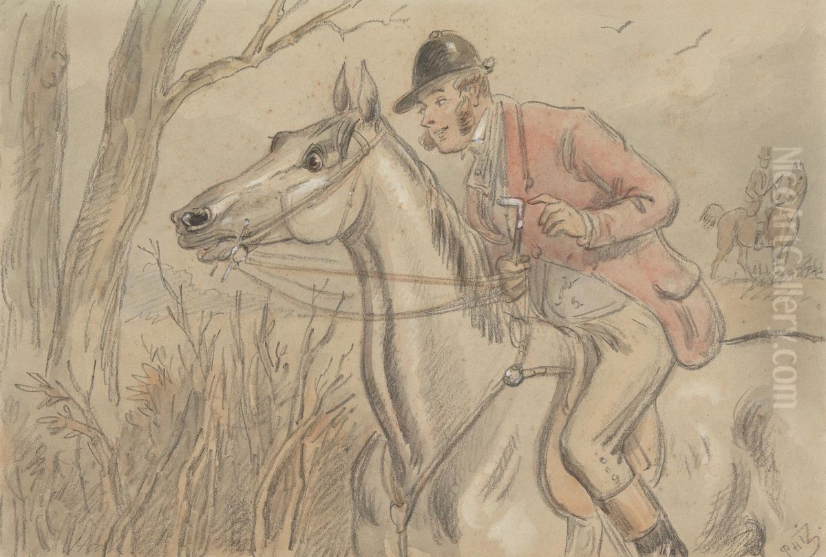 Startled Horse and Alert Rider Oil Painting by Hablot Knight Browne