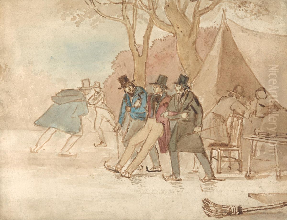 Skating in the Park Oil Painting by John James Chalon