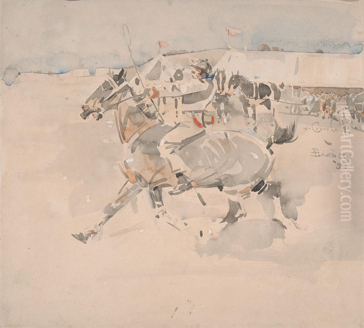 Barnett Fair, putting him through his paces Oil Painting by Joseph Crawhall