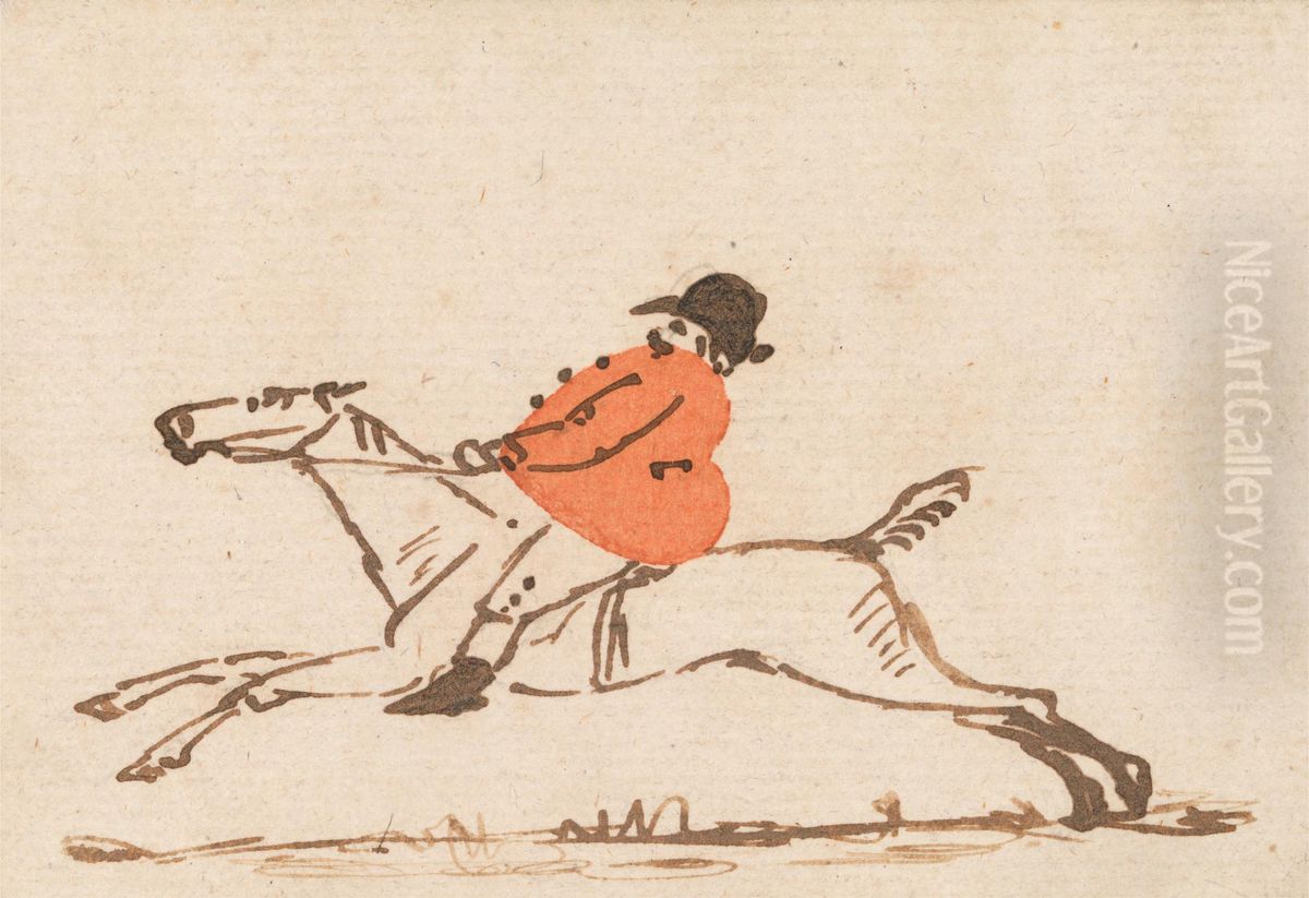 a Stout Huntsman on a Galloping Horse Oil Painting by Joseph Crawhall