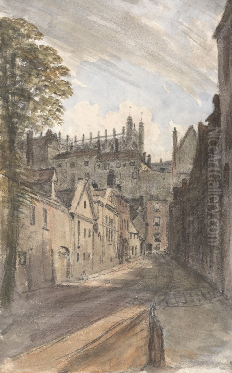 St. George's Chapel and The Castle Wall From Bier Lane, July 18, 1832, 1 pm Oil Painting by William Crotch